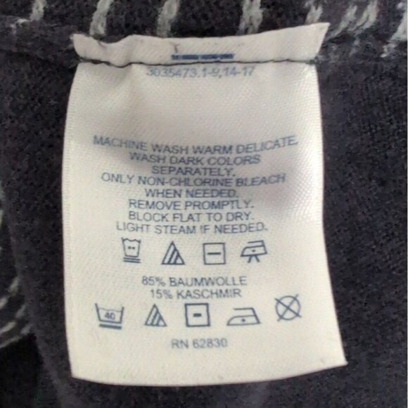 Lands End Cotton Cashmere Sweater Mens Size XL Blue Geometric V Neck Pullover - Picture 5 of 6